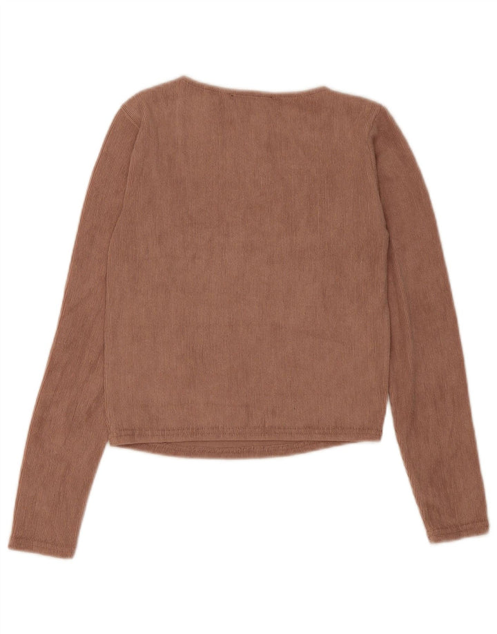 Zara Damen Crop Top Langarm UK 12 Mittelbraun Polyester