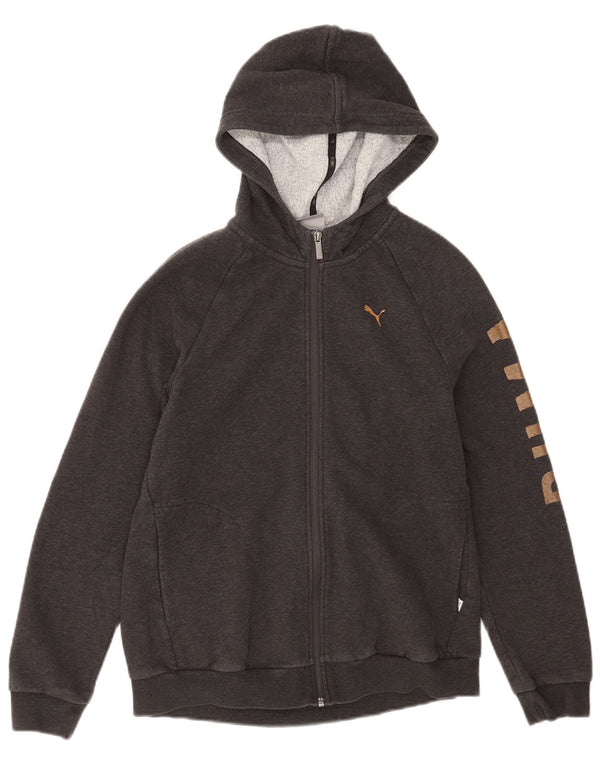 Puma Womens Graphic Zip Hoodie Pullover UK 14 Große graue Baumwolle