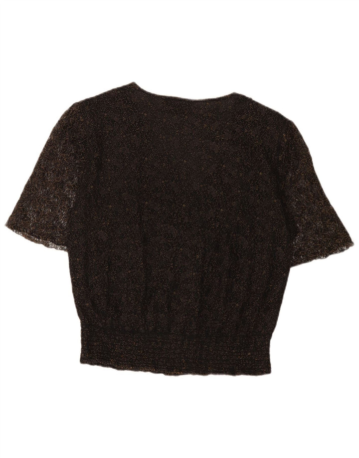 Vintage Damen Bluse Top UK 16 Großes schwarzes Blumenmuster