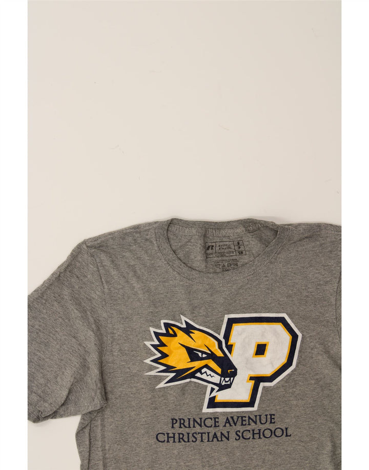 RUSSELL ATHLETIC Mens Graphic T-Shirt Top Small Grey Vintage Russell Athletic and Second-Hand Russell Athletic from Messina Hembry 