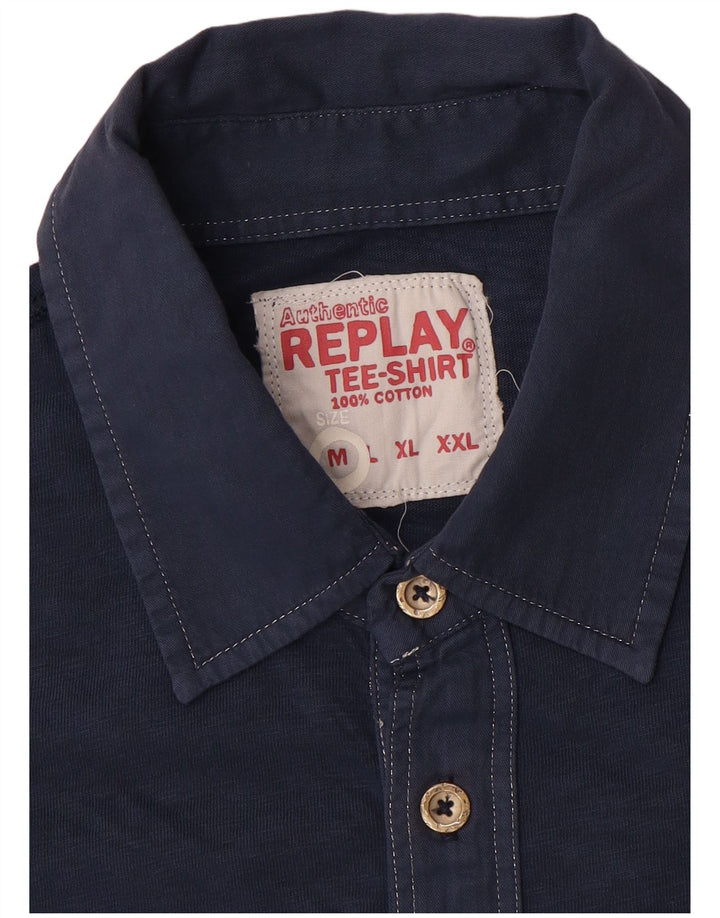 Replay Herren-Poloshirt aus mittelblauer Baumwolle in Marineblau