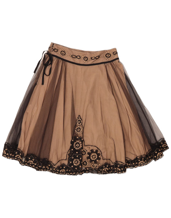 Whistles Damen A-Linienrock UK 12 Medium W30 Braunes Nylon mit Blumenmuster