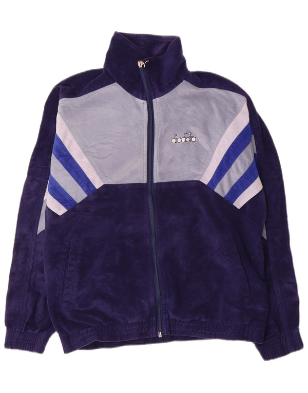 Diadora Herren-Trainingsanzugoberteil aus Velours, Gr. 36, Größe S, Marineblau, Farbblock