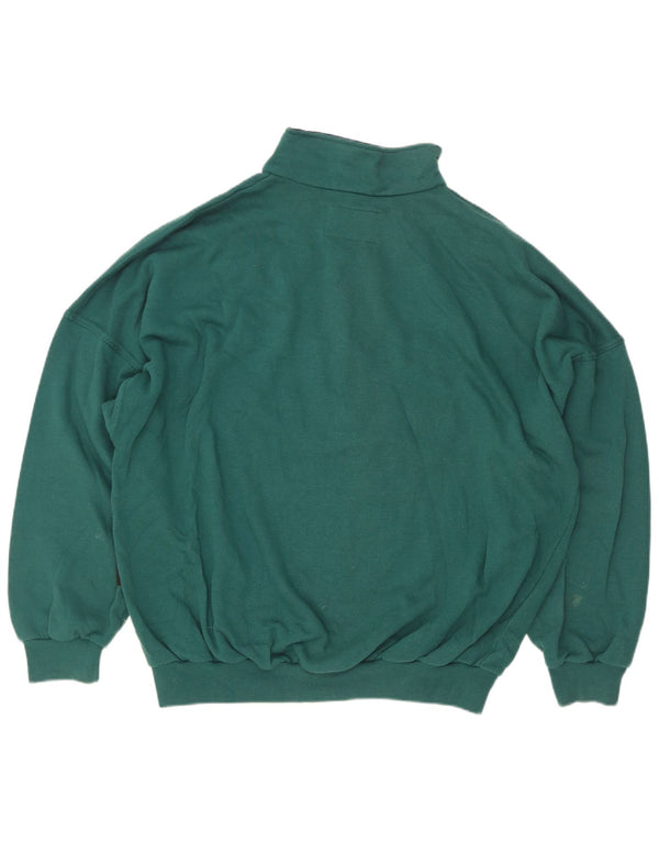 Vintage Herren-Sweatshirt mit Reißverschluss, XL, grüne Colourblock-Baumwolle