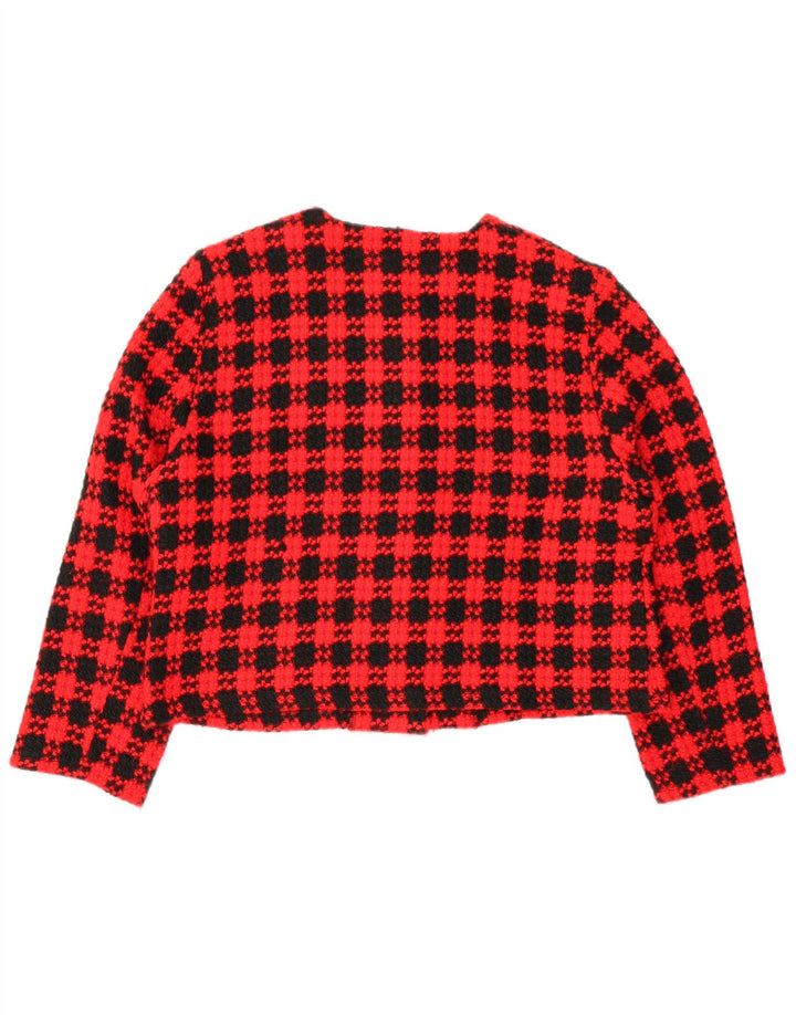 VINTAGE Damen Crop 4 Button Blazer Jacke UK 18 XL Rot kariert