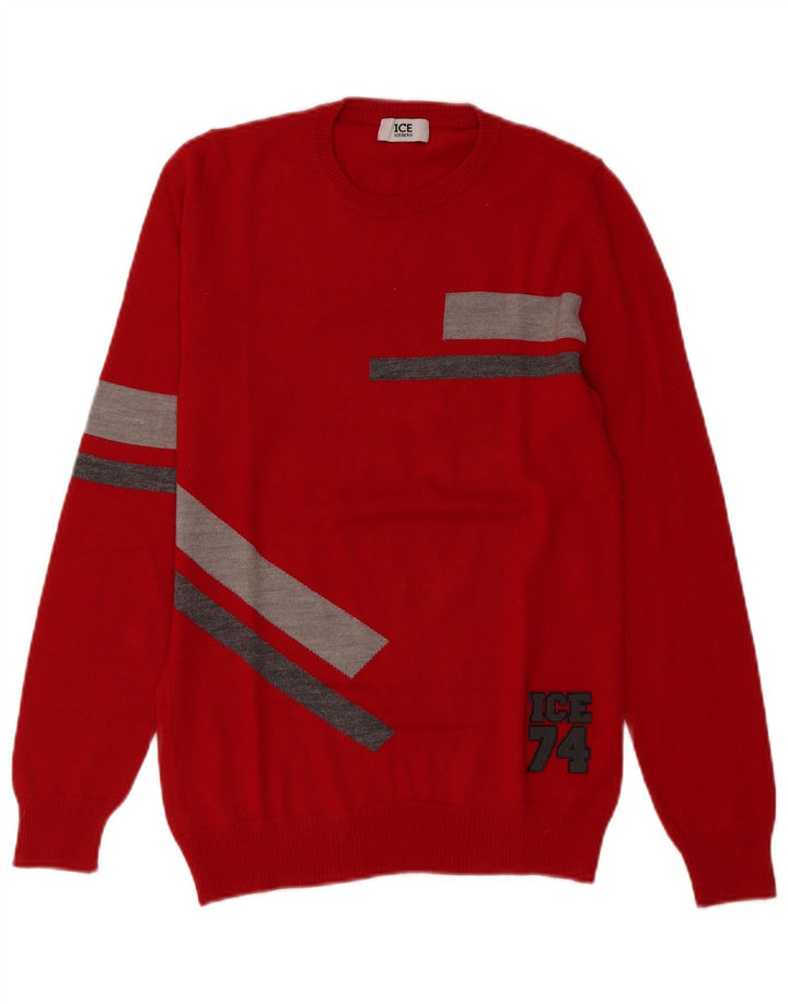 Iceberg Damen-Pullover mit Rundhalsausschnitt, Gr. 10, Größe S, rot, Colourblock-Wolle
