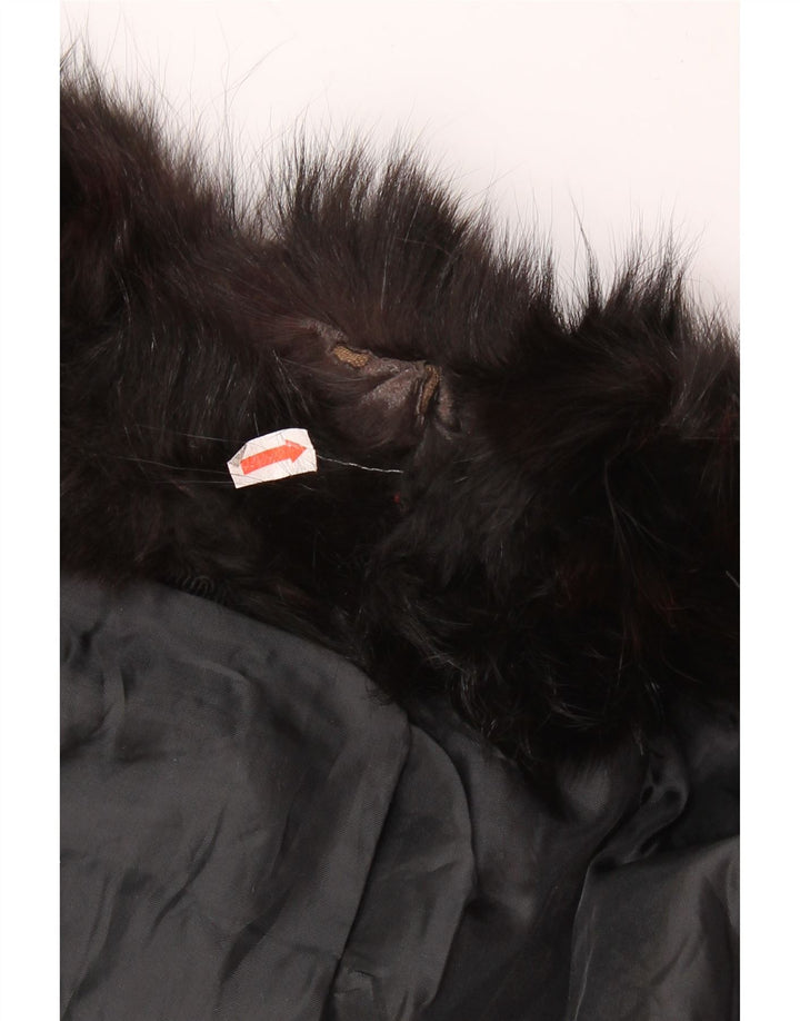 Vintage Damen Pelzlederjacke UK 14 Medium Schwarz