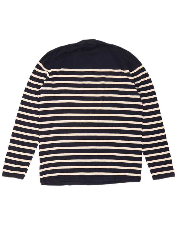 CREW CLOTHING Mens Crew Neck Jumper Sweater Large Navy Blue Striped Cotton