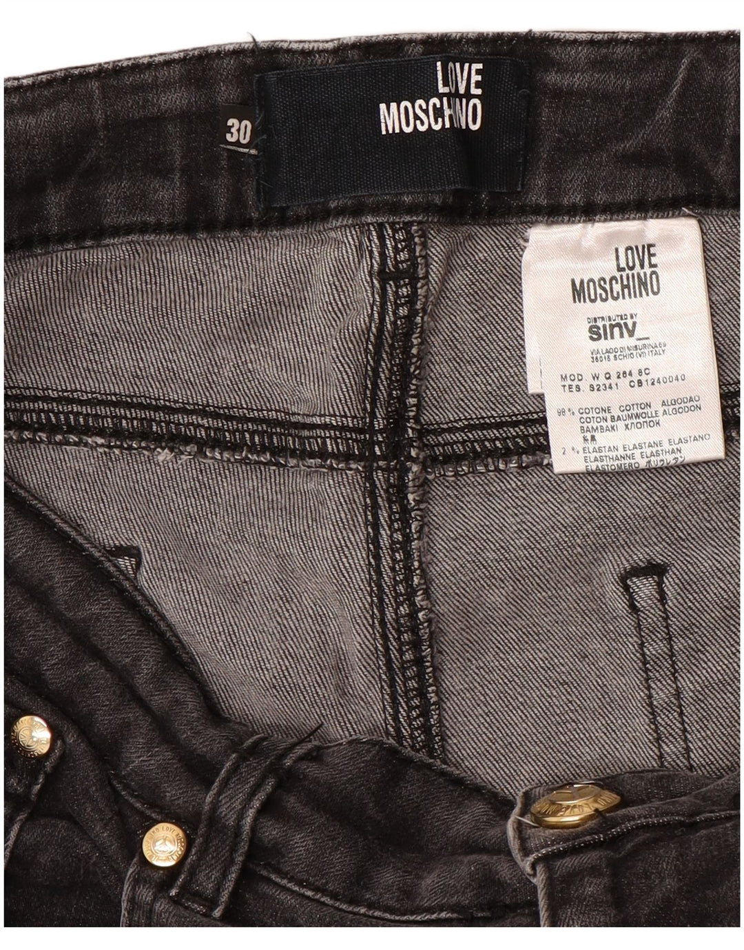 MOSCHINO Damen Straight Jeans W30 L31 Schwarze Baumwolle