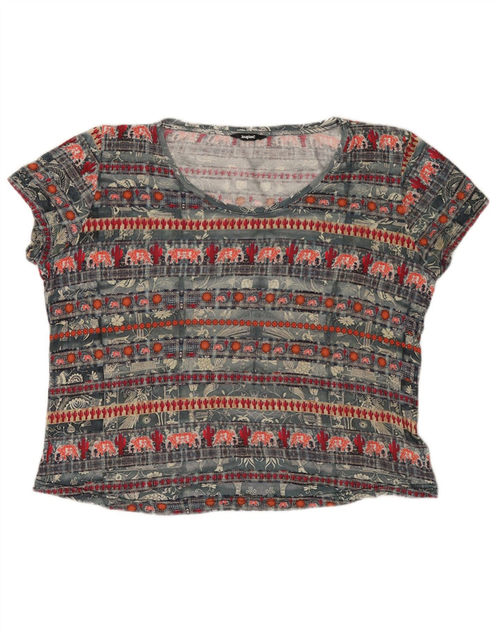 DESIGUAL Damen Grafik-T-Shirt-Top UK 20 2XL Graue Viskose