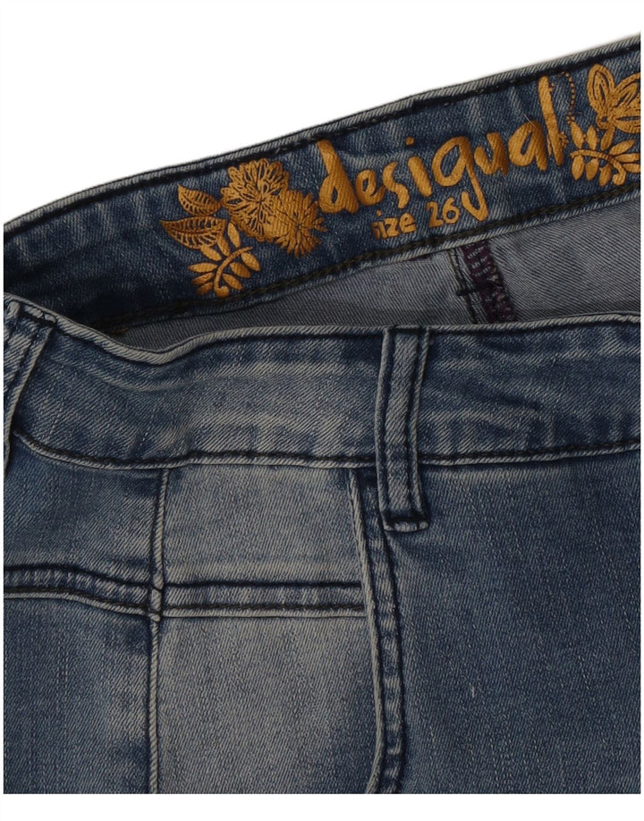 Desigual Damen Distressed Slim Jeans W26 L26 Blau geblümt