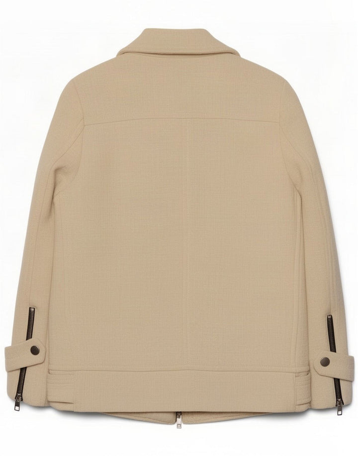 Zara Damen Bikerjacke UK 10 Small Off White Baumwolle