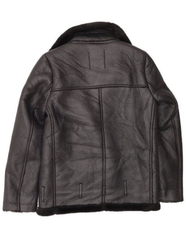 Zara Damen Übergroße Loose Fit Biker Sherpa Jacke UK 6 XS Schwarz Polyester