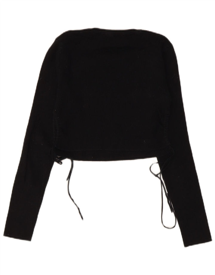 Zara Damen Crop Top Langarm UK 14 Large Schwarz