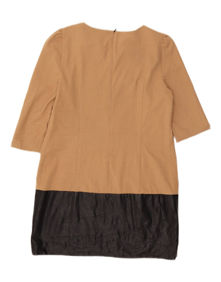 Zara Damen-Etuikleid mit 3/4-Ärmeln, Gr. 44, Beige, Farbblock-Polyester