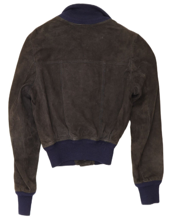 Reda Womens Suede Bomber Jacket UK 10 Small Black Colourblock Leather