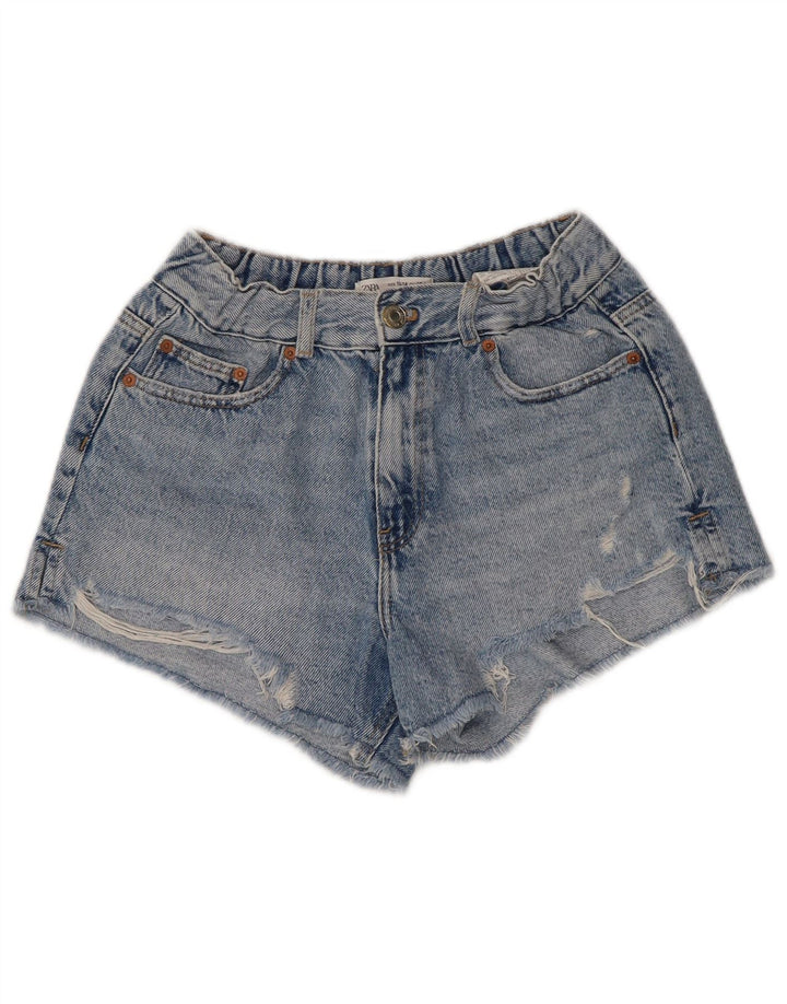 ZARA Mädchen-Jeansshorts im Used-Look mit hoher Taille, 13–14 Jahre, W28, Blau
