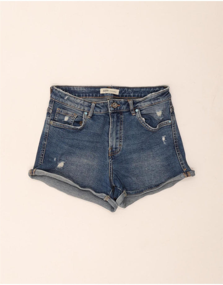 Zara Damen Distressed Denim Shorts EU 36 XS W26 Blau
