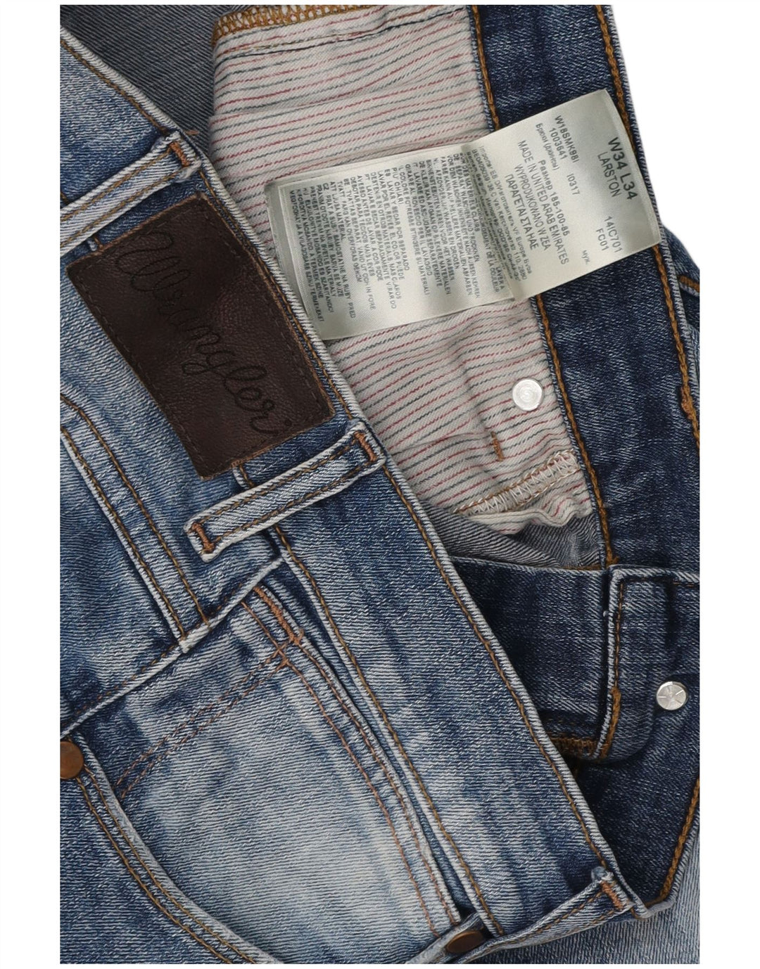 WRANGLER Herren Larston Straight Jeans W34 L27 Blaue Baumwolle