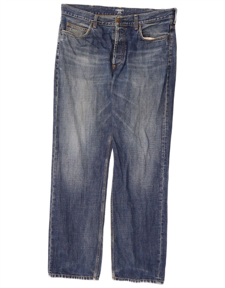 CARHARTT Herren Wip Straight Jeans W34 L32 Blaue Baumwolle