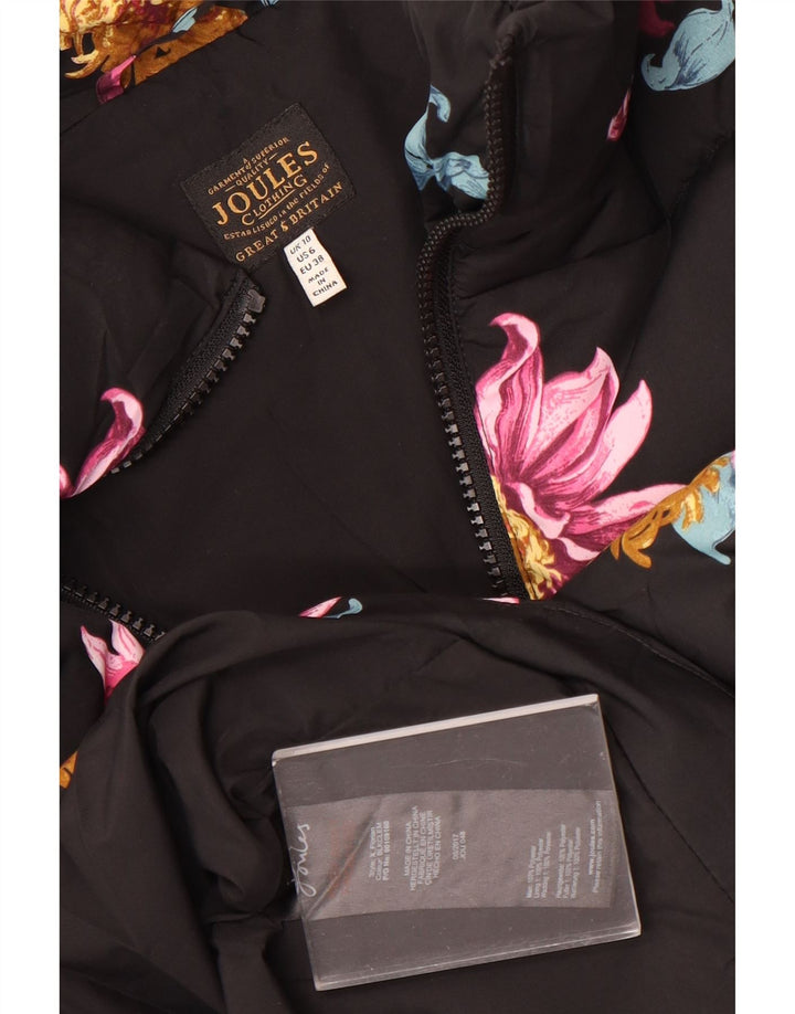 Joules Damen Übergroße wattierte Jacke UK 10 Small Schwarz geblümtes Polyester
