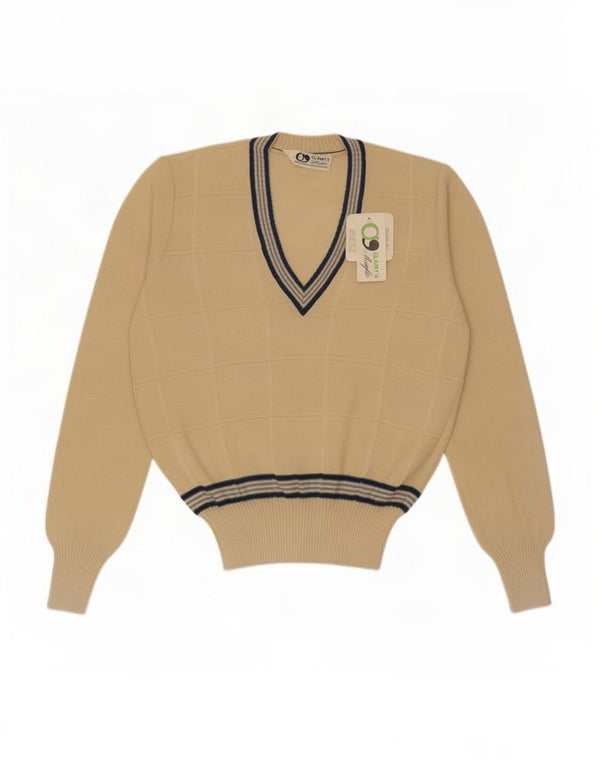 Vintage Herren Pullover mit V-Ausschnitt IT 50 Medium Beige gestreift