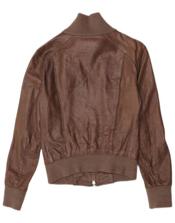 Vintage Damen Crop Lederjacke IT 40 Small Brown
