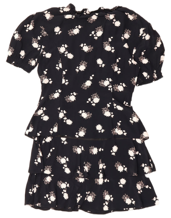 VINTAGE Damen Schößchenkleid EU 38 Medium Marineblau Blumen Viskose