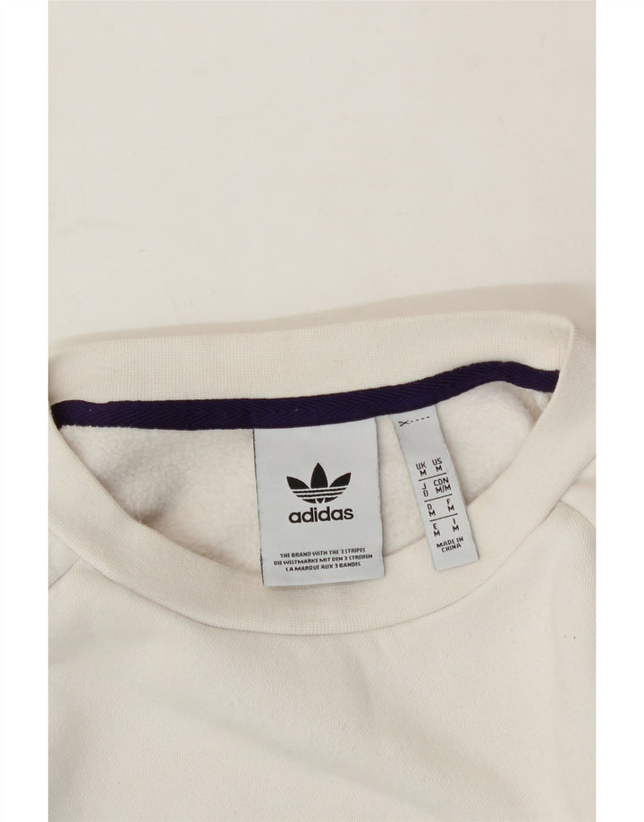 ADIDAS Mens Graphic Sweatshirt Jumper Medium White Cotton Vintage Adidas and Second-Hand Adidas from Messina Hembry 