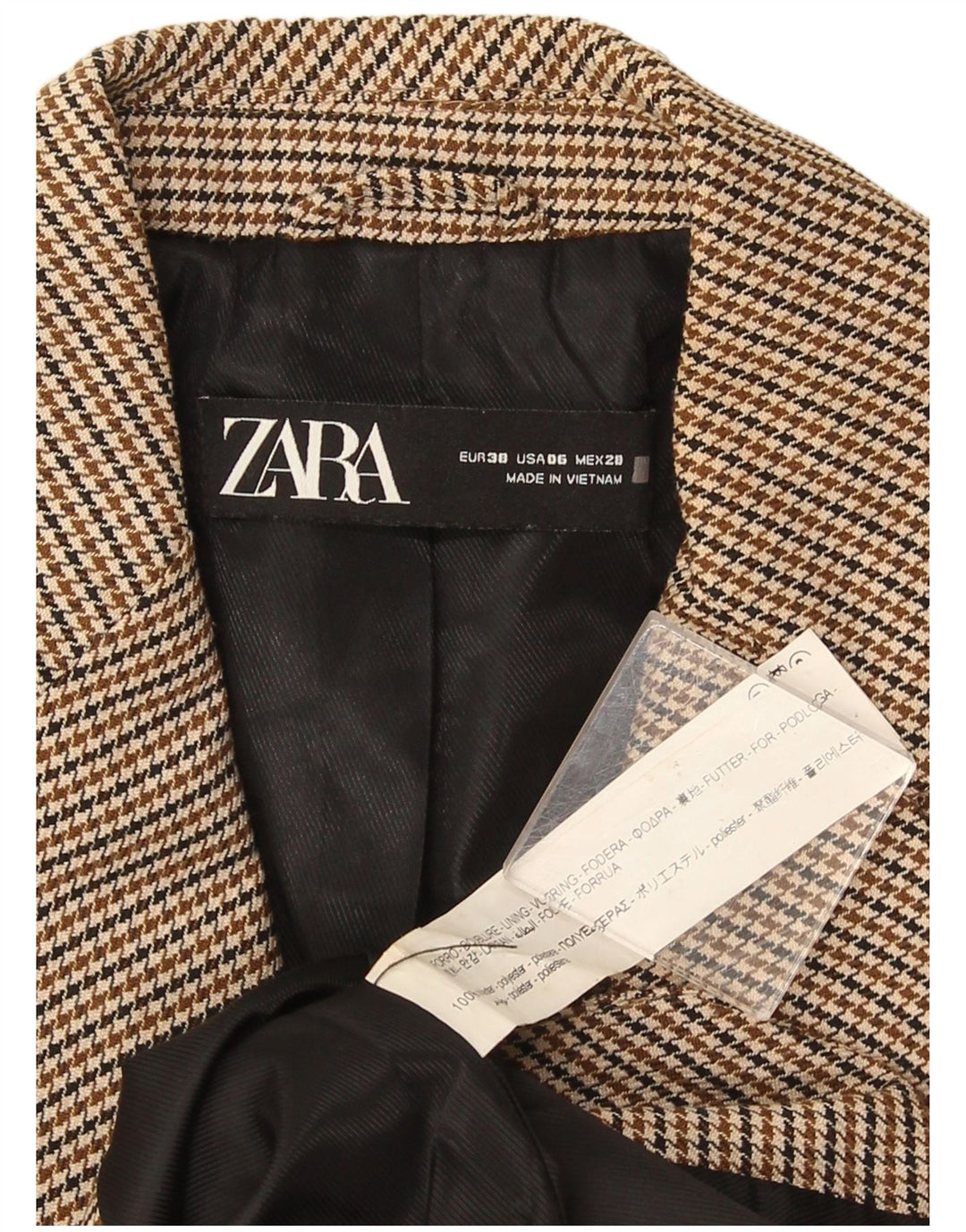 Zara Damen-Blazer mit 1 Knopf, EU 38, kleiner brauner Hahnentrittmuster