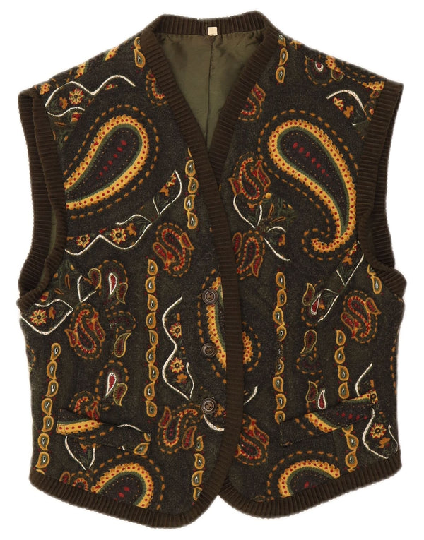 Vintage Damen Crop Weste IT 44 Mittelgrüne Paisley-Wolle