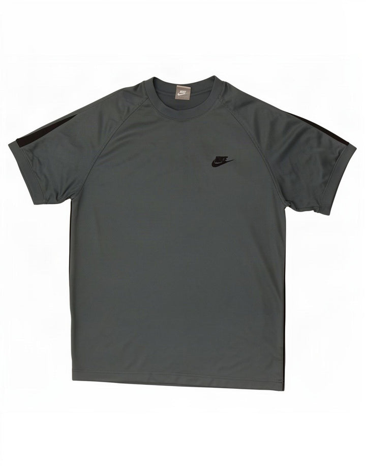 Nike Herren-T-Shirt-Oberteil aus mittelgrünem Colourblock-Polyester