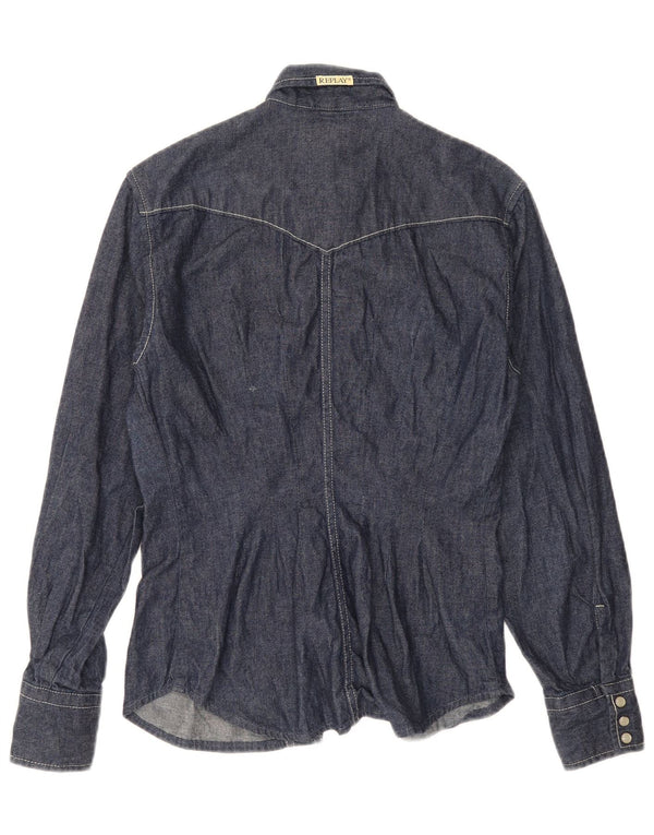 REPLAY Damen Jeanshemd UK 12 Medium Marineblau