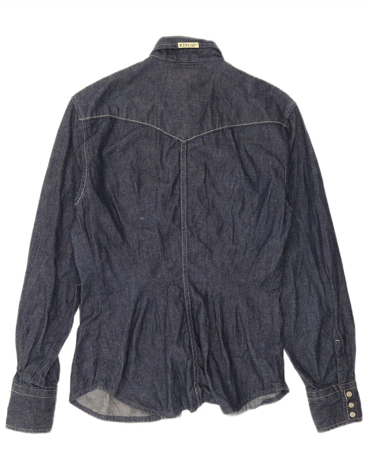 REPLAY Damen Jeanshemd UK 12 Medium Marineblau