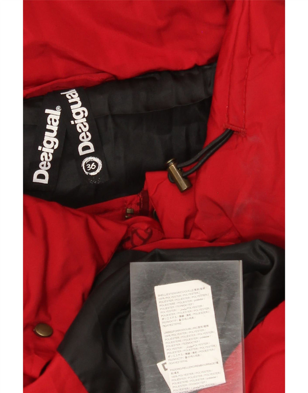 Desigual Damen Wattierter Mantel EU 36 Kleines rotes Blumenmuster aus Polyester