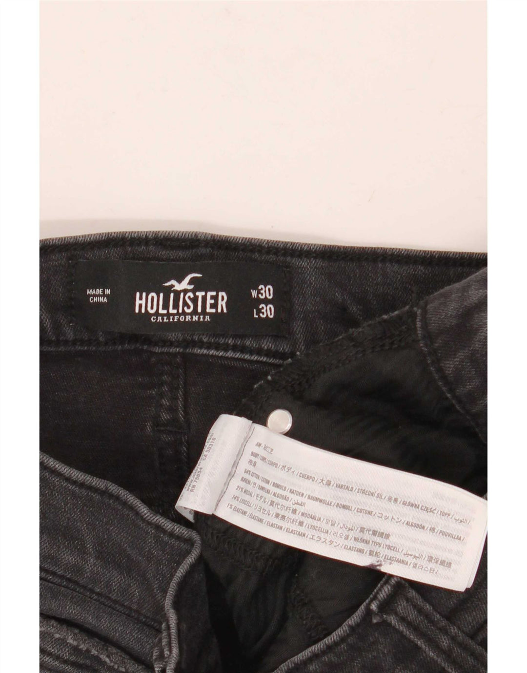 Hollister Herren Distressed Slim Jeans W30 L30 Graue Baumwolle