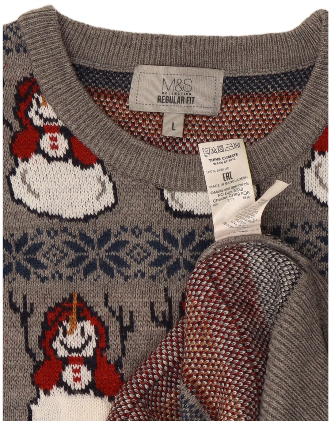 Marks & Spencer Herren-Pullover mit Rundhalsausschnitt, Größe L, Grau, Weihnachten