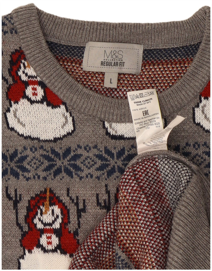 Marks & Spencer Herren-Pullover mit Rundhalsausschnitt, Größe L, Grau, Weihnachten