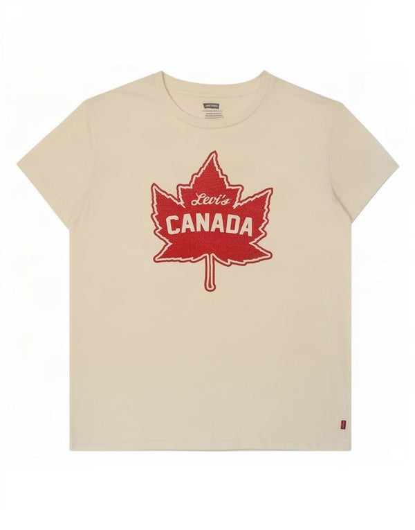 Levi's Damen Canada Graphic T-Shirt Top UK 14 Mittelweiße Baumwolle