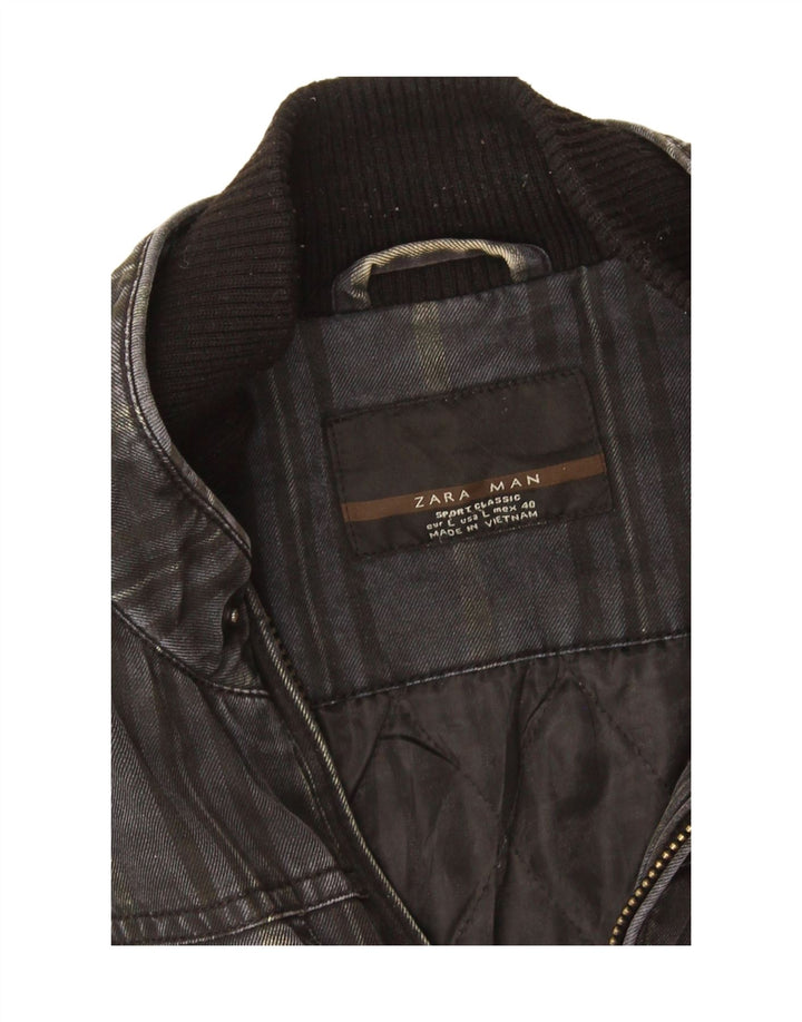 Zara Herren Militär-Jeansjacke, UK 40, große graue Baumwolle