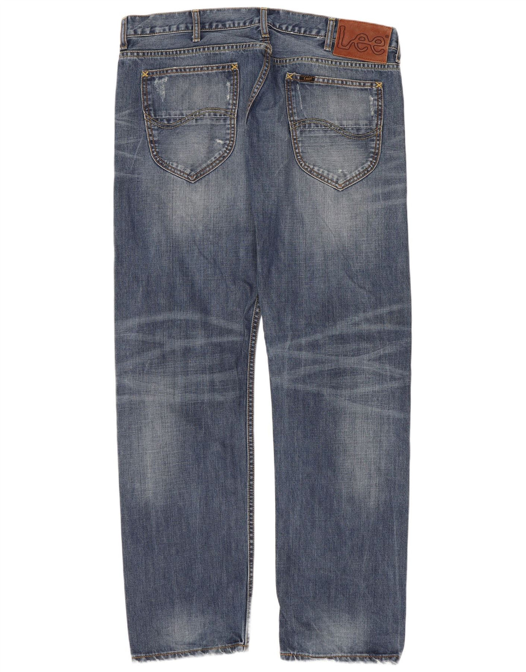 Lee Herren Knox Distressed Straight Jeans W38 L32 Blaue Baumwolle