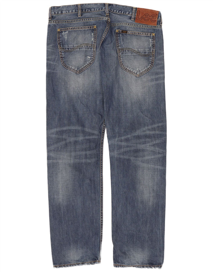 Lee Herren Knox Distressed Straight Jeans W38 L32 Blaue Baumwolle