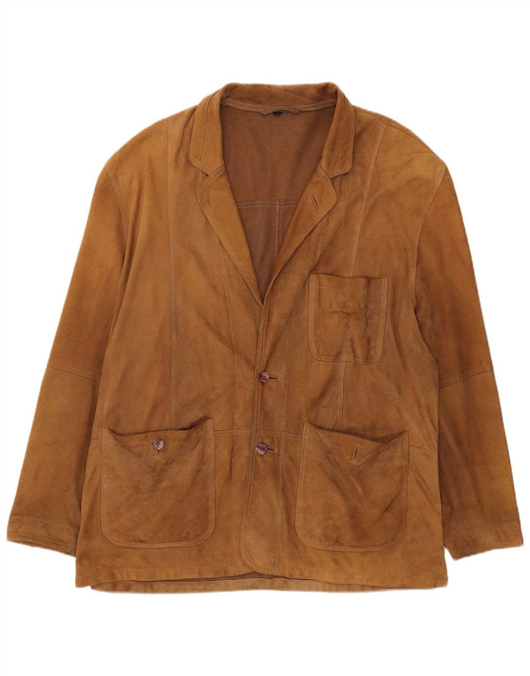 VINTAGE Herren 2-Knopf-Wildleder-Blazerjacke UK 42 XL Braunes Leder