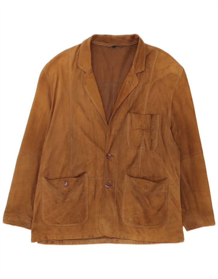 VINTAGE Herren 2-Knopf-Wildleder-Blazerjacke UK 42 XL Braunes Leder