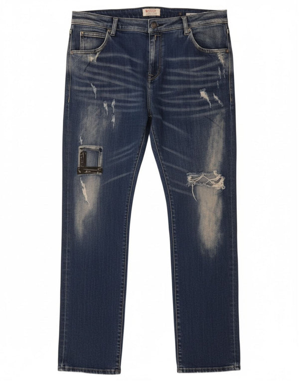 Replay Damen Katewin Distressed Slim Jeans W32 L32 Blaue Baumwolle