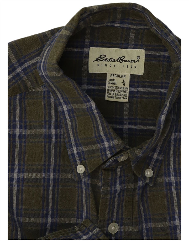 Eddie Bauer Herren-Flanellhemd mit normaler Passform, großes Khaki-Karomuster, Baumwolle