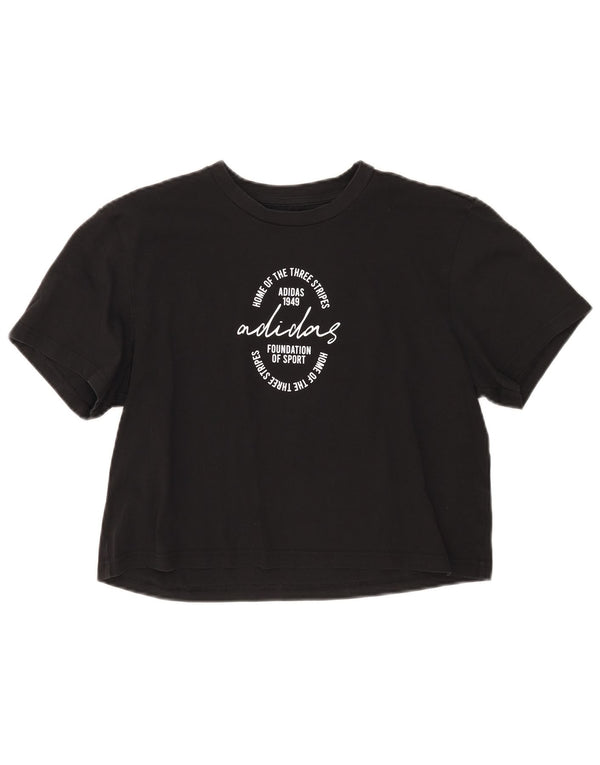 Adidas Damen Three Stripes Crop Graphic T-Shirt Top UK 8/10 Small Schwarz