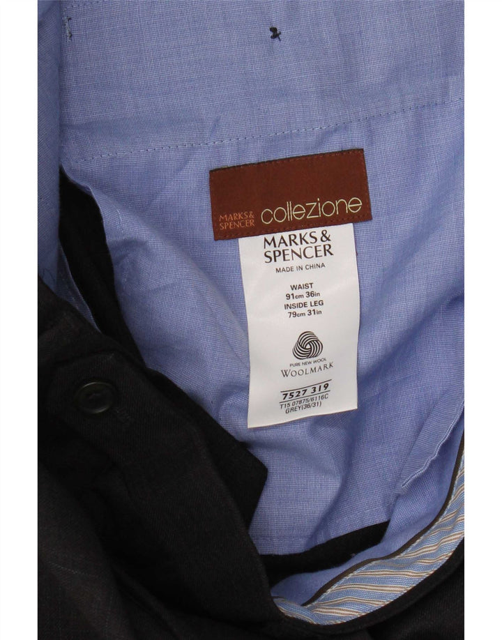 Marks & Spencer Herren-Anzughose, gerade, W36, L31, grau kariert, Schurwolle