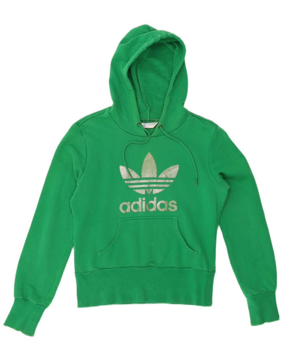 ADIDAS Damen Crop Graphic Hoodie Pullover EU 38 Mittelgrüne Baumwolle