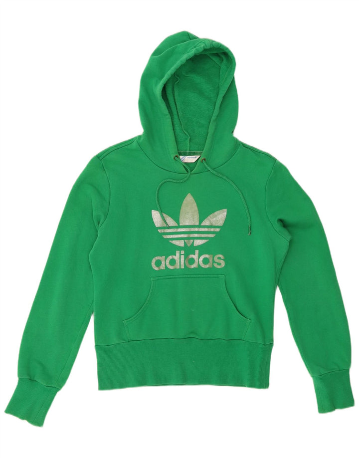 ADIDAS Damen Crop Graphic Hoodie Pullover EU 38 Mittelgrüne Baumwolle